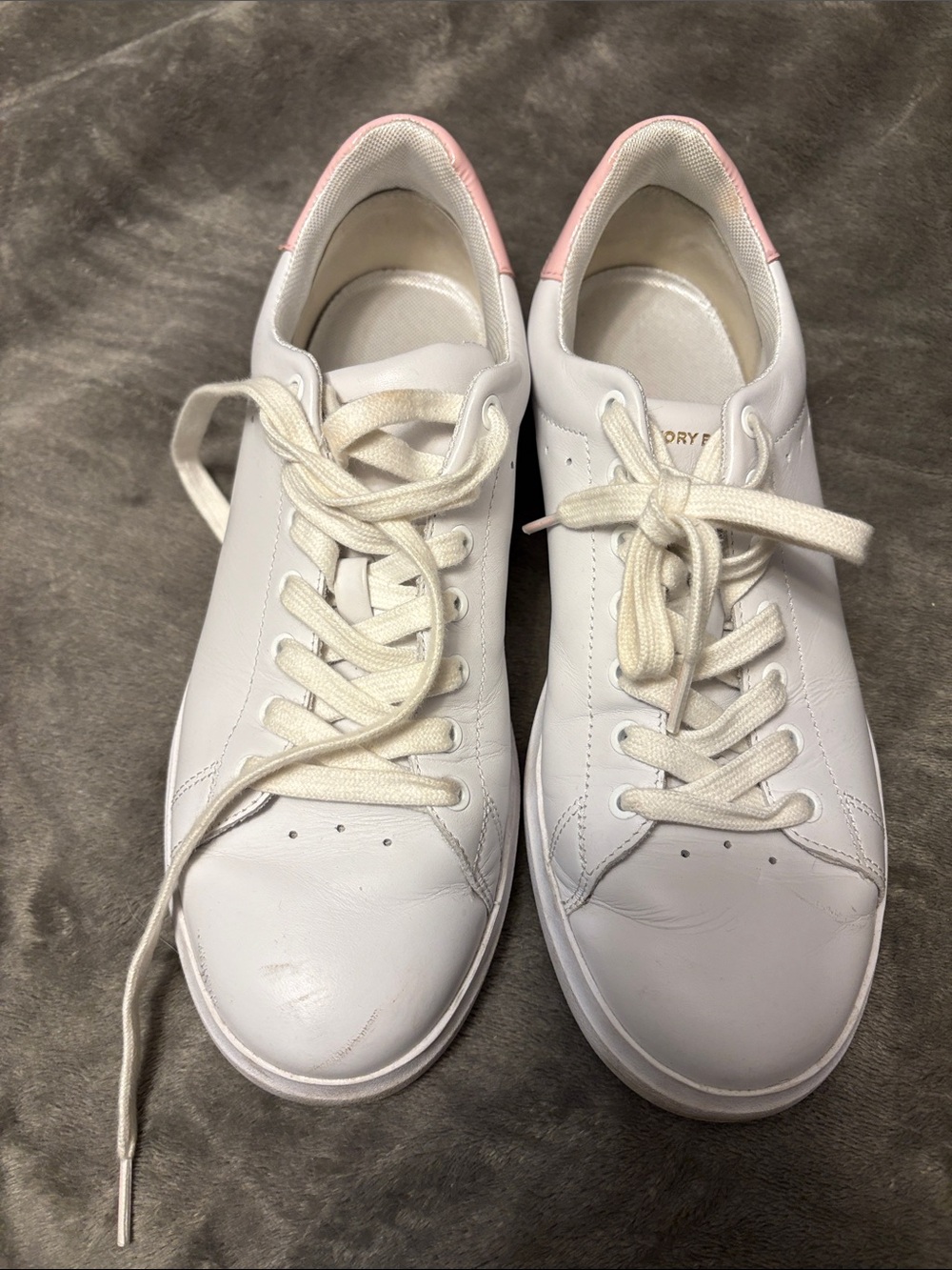 Tory Burch White Leather Sneakers with Pink Heel